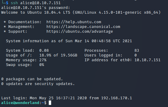 ssh login with alice